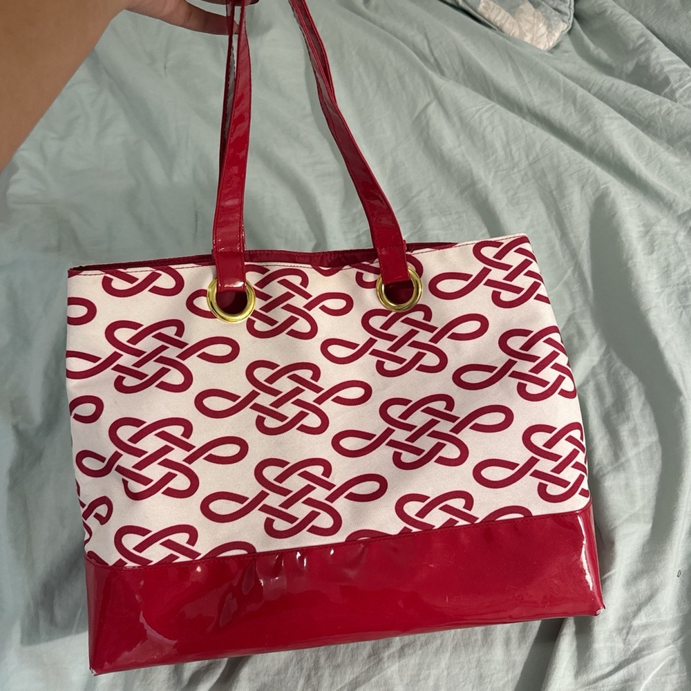 Red Patterned Tote Bag